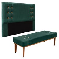Kit Cabeceira e Calçadeira Recamier Queen 1,60m Gênova Veludo Verde Floresta - Pallazio