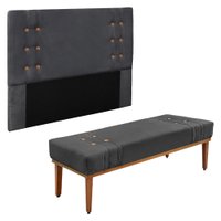 Kit Cabeceira e Calçadeira Recamier Solteiro 0,90m Gênova Suede Cinza - Pallazio