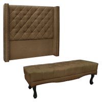 Kit Cabeceira e Calçadeira Recamier Casal 1,40m Vicenza Suede Caramelo - Pallazio