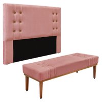 Kit Cabeceira e Calçadeira Recamier Solteiro 0,90m Gênova Veludo Rosa - Pallazio