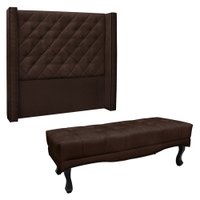 Kit Cabeceira e Calçadeira Recamier King 1,95m Vicenza Suede Marrom Café - Pallazio