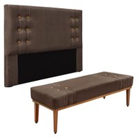 Kit Cabeceira e Calçadeira Recamier Solteiro 0,90m Gênova Veludo Marrom - Pallazio