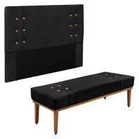Kit Cabeceira e Calçadeira Recamier King 1,95m Gênova Suede Preto - Pallazio