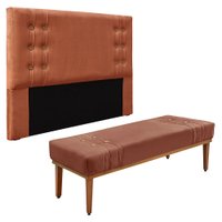 Kit Cabeceira e Calçadeira Recamier Solteiro 0,90m Gênova Veludo Cobre - Pallazio