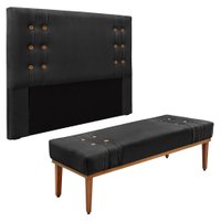 Kit Cabeceira e Calçadeira Recamier King 1,95m Gênova Veludo Preto - Pallazio
