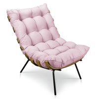 Poltrona Costela Suede Rosa Bebê Base Metálica - Pallazio