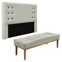 Kit Cabeceira e Calçadeira Recamier Casal 1,40m Gênova Veludo Cinza Prata - Pallazio