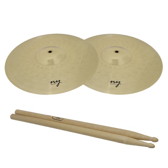 Par de Pratos Chimbal para Bateria 14" Liga de Latão + Baqueta 5A Hickory New York