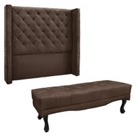 Kit Cabeceira e Calçadeira Recamier Solteiro 0,90m Vicenza Veludo Marrom - Pallazio