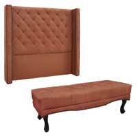 Kit Cabeceira e Calçadeira Recamier Solteiro 0,90m Vicenza Veludo Cobre - Pallazio