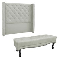 Kit Cabeceira e Calçadeira Recamier Casal 1,40m Vicenza Veludo Cinza Prata - Pallazio