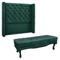 Kit Cabeceira e Calçadeira Recamier Solteiro 0,90m Vicenza Veludo Verde Floresta - Pallazio