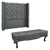 Kit Cabeceira e Calçadeira Recamier Solteiro 0,90m Vicenza Veludo Cinza Grafite - Pallazio