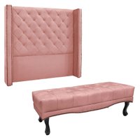 Kit Cabeceira e Calçadeira Recamier Solteiro 0,90m Vicenza Veludo Rosa - Pallazio
