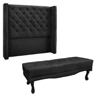 Kit Cabeceira e Calçadeira Recamier King 1,95m Vicenza Veludo Preto - Pallazio