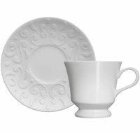 Xícara de Chá com Pires 80ml Porcelana em Relevo Tassel Germer Branco