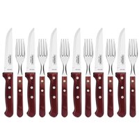 Jogo de Talheres Jumbo Tramontina Churrasco Lâminas Inox e Cabos Madeira Polywood 12 peças Vermelho