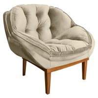 Poltrona Decorativa Marcela Veludo Bege Base Madeira Castanho - Pallazio