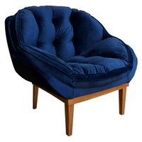 Poltrona Decorativa Marcela Veludo Azul Marinho Base Madeira Castanho - Pallazio