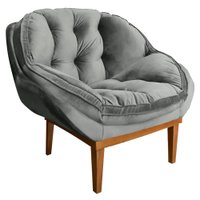 Poltrona Decorativa Marcela Veludo Cinza Base Madeira Castanho - Pallazio