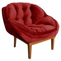 Poltrona Decorativa Marcela Veludo Vermelho Base Madeira Castanho - Pallazio
