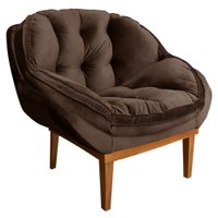 Poltrona Decorativa Marcela Veludo Marrom Base Madeira Castanho - Pallazio
