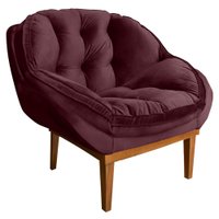 Poltrona Decorativa Marcela Veludo Vinho Base Madeira Castanho - Pallazio