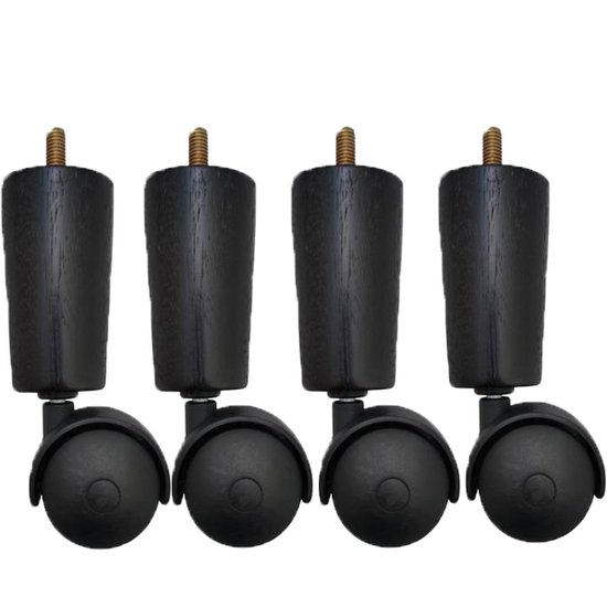 Conjunto de 4 Pés Cama Box Solteiro Casal Pés para Móveis Rodizio Madeira Tabaco