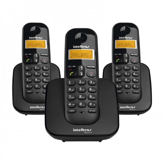 Telefone Intelbras sem fio TS3113 preto + 2 ramais