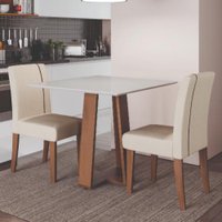 Conjunto de Mesa Sala de Jantar Atenas com 2 Cadeiras Carvalho/Off White/Bege 0,90m Quadrada Dobuê