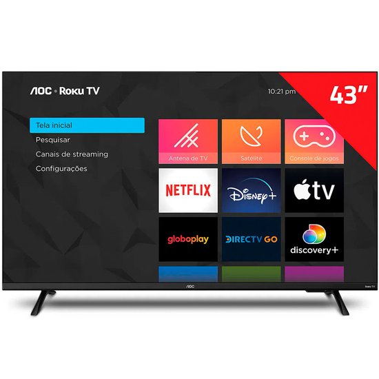 Smart Tv 43 Polegadas LED HD Roku 3 HDMI 1 USB AOC