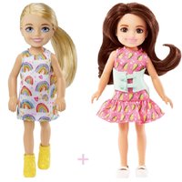 Conjunto de Bonecas Barbie Chelsea 14 cm Loira Vestido Arco-íris e Morena Vestido Relâmpago Colete Escoliose - Mattel