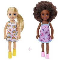 Conjunto de Bonecas Barbie Chelsea 14 cm Loira Arco-Íris e Morena Vestido Borboletas - Mattel
