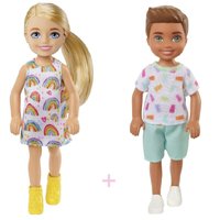 Conjunto de Bonecas Barbie Chelsea 14 cm Loira Vestido Arco-íris Menino Moreno Shorts Verde - Mattel