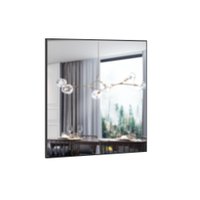 Painel Decorativo Quadrado 1 Espelho Para Pendurar 30 cm Sala de Estar Quarto MDF Preto Fosco