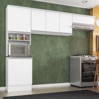 Cozinha Compacta Conjunto Completa Armário Multiuso Nicho 6 Portas Basculante 4 Prateleiras Branco