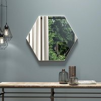 Painel Decorativo Hexagono Espelho Para Pendurar 69 cm Sala de Estar Quarto MDF Off White