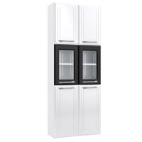 Paneleiro Torre Quente Cozinha Duplo de Aço 2 Portas Com Vidros Organizador Topázio Branco Com Preto