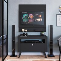 Kit Conjunto Home Com Rack Bancada E Painel Para Tv Até 36 Polegadas Canadá Sala de Estar Preto