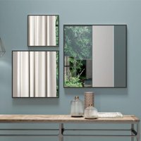 Kit Conjunto Painel Decorativo 3 Espelhos Quadrados Para Pendurar Sala de Estar Quarto Preto