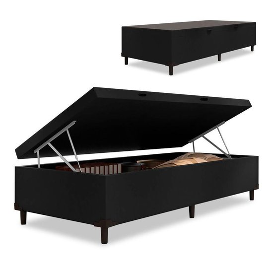 Cama Box com Baú Solteiro 0,88 com 41cm de Altura Prince Preto