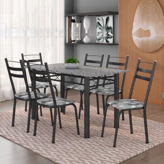 Conjunto De Mesa Itália Com 6 Cadeiras 1,40m Artefamol Granito / Dark