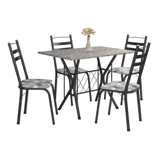 Conjunto De Mesa Itália Com 4 Cadeiras 1,20m Artefamol Dark/ Granitado