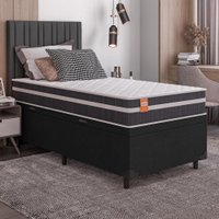 Cama Box Solteiro Baú Colchão Molas Qatar 88x188x63cm Branco / Preto