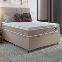 Cama Box Baú Casal Colchão D45 com Pillow Top Hellen Strong Bege 138x188x65cm Suporta até 150kg por Pessoa