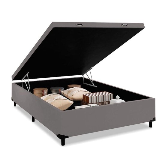 Cama Box com Baú Casal com 41cm de Altura com os Pés Prince Cinza