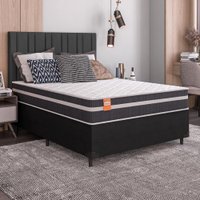 Cama Box Casal Colchão Molas Qatar 138x188x60cm Branco / Preto