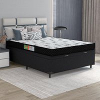 Cama Box Com Baú Casal Colchão Espuma 138x188x53cm Polar Branco / Preto