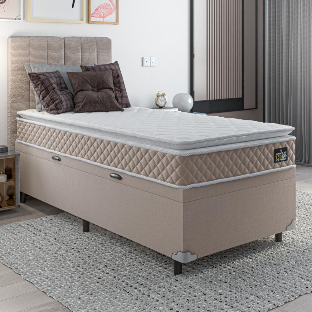 Cama Box Baú Solteiro Colchão Espuma D33 Pillow Top 88x188x57cm Millenium Hellen