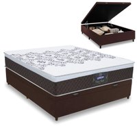 Cama Box Casal Baú Colchão Molas Ensacadas com Euro IN New York Marrom / Branco 138x188x67cm